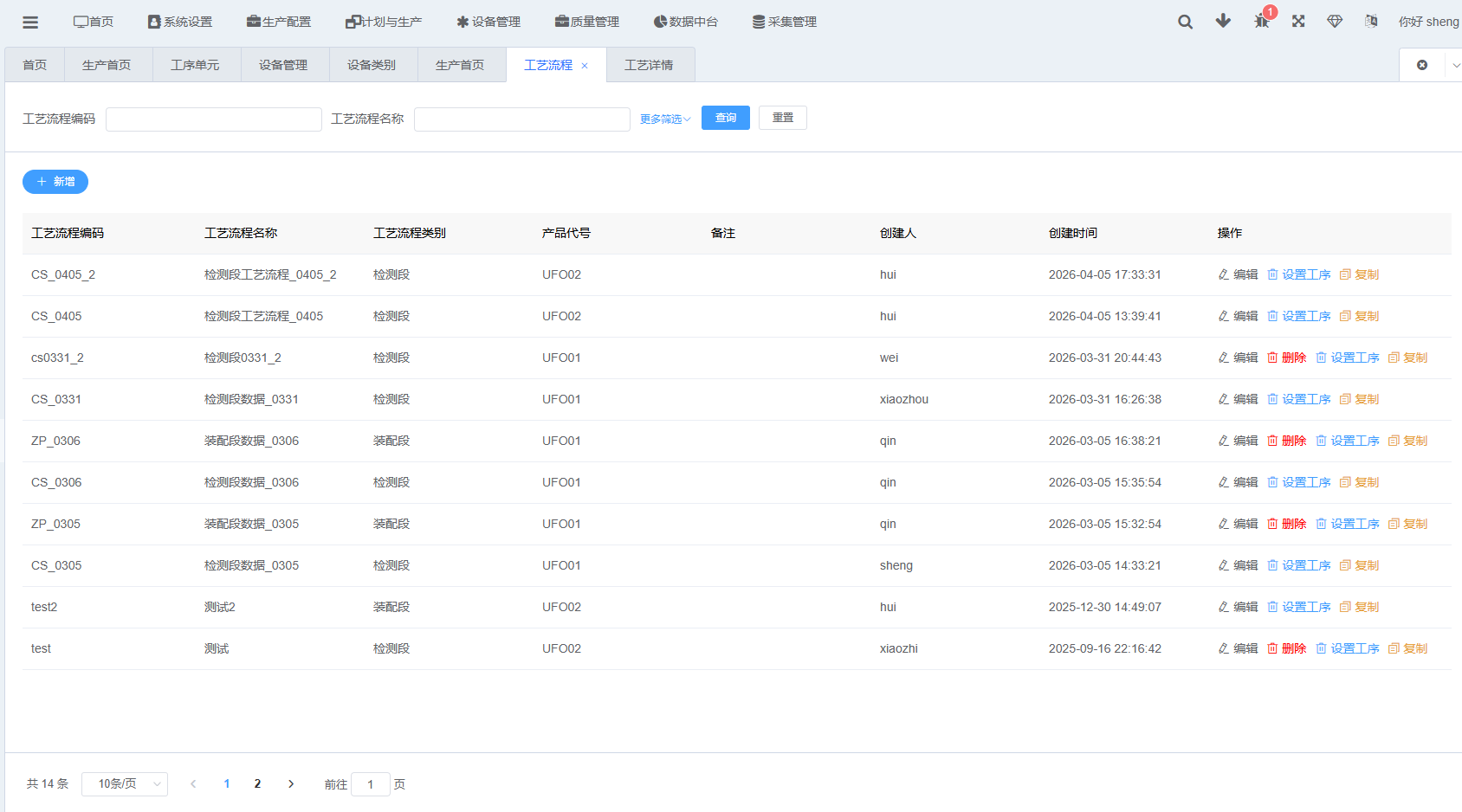 图片：工艺流程列表截图