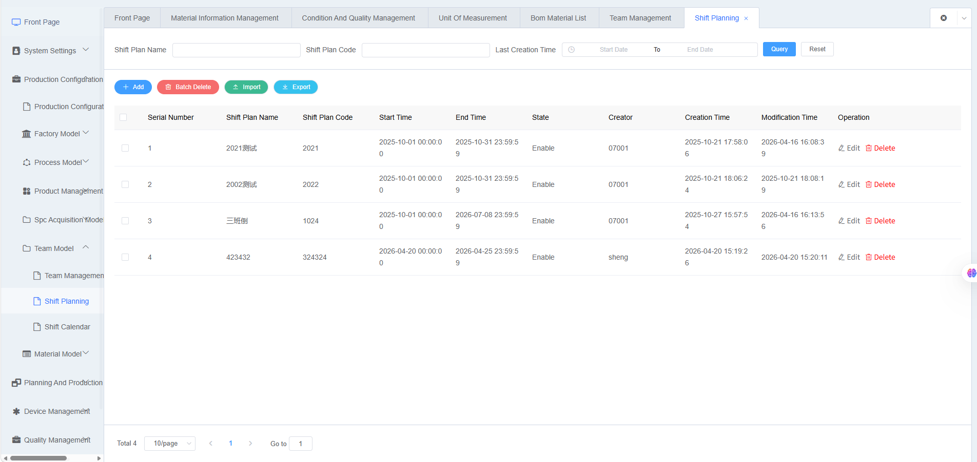 Shift List Screenshot