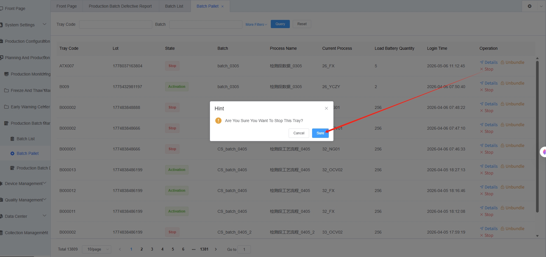 Batch Tray Stop Screenshot