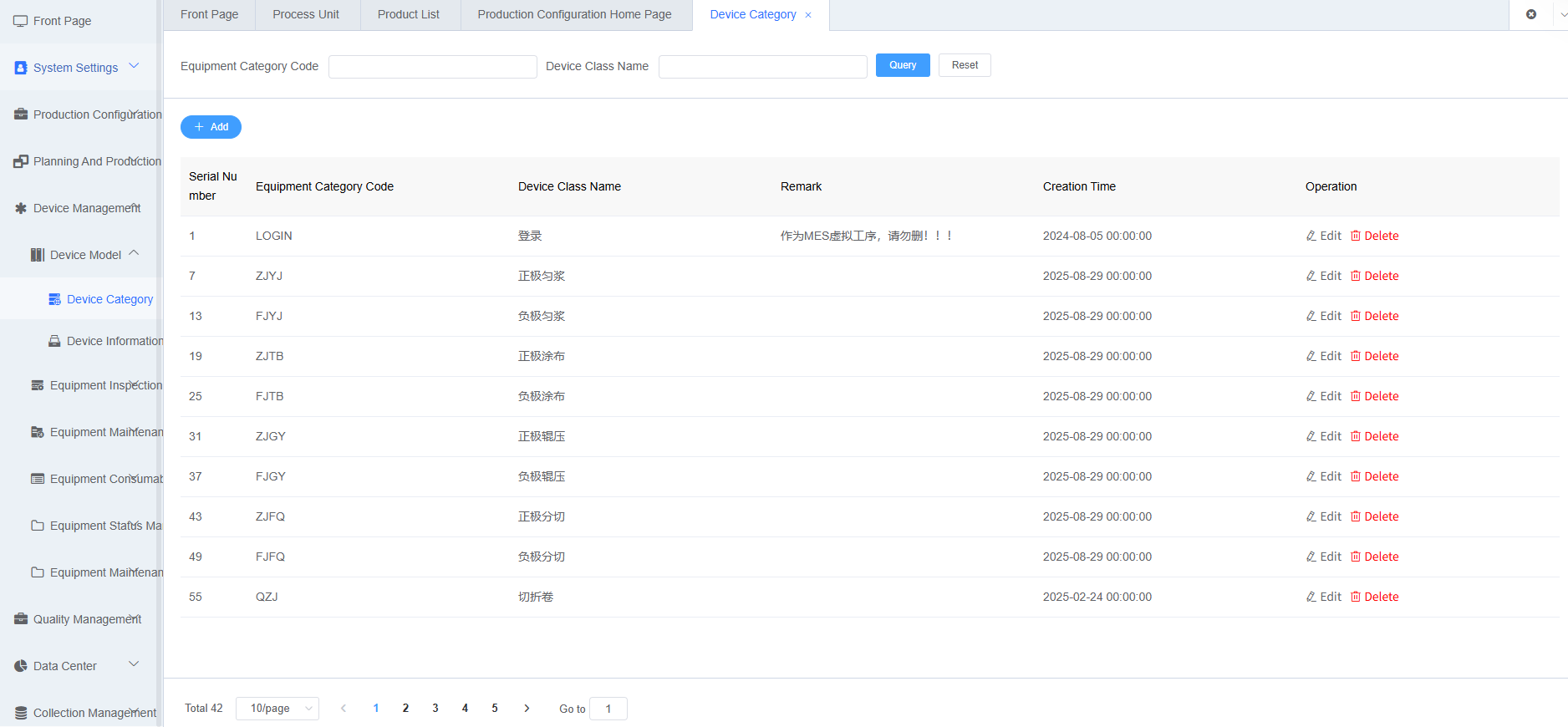 Equipment Category Function Screenshot