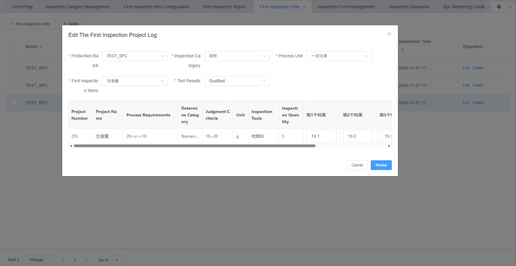 First Inspection Entry with Numeric Items Screenshot
