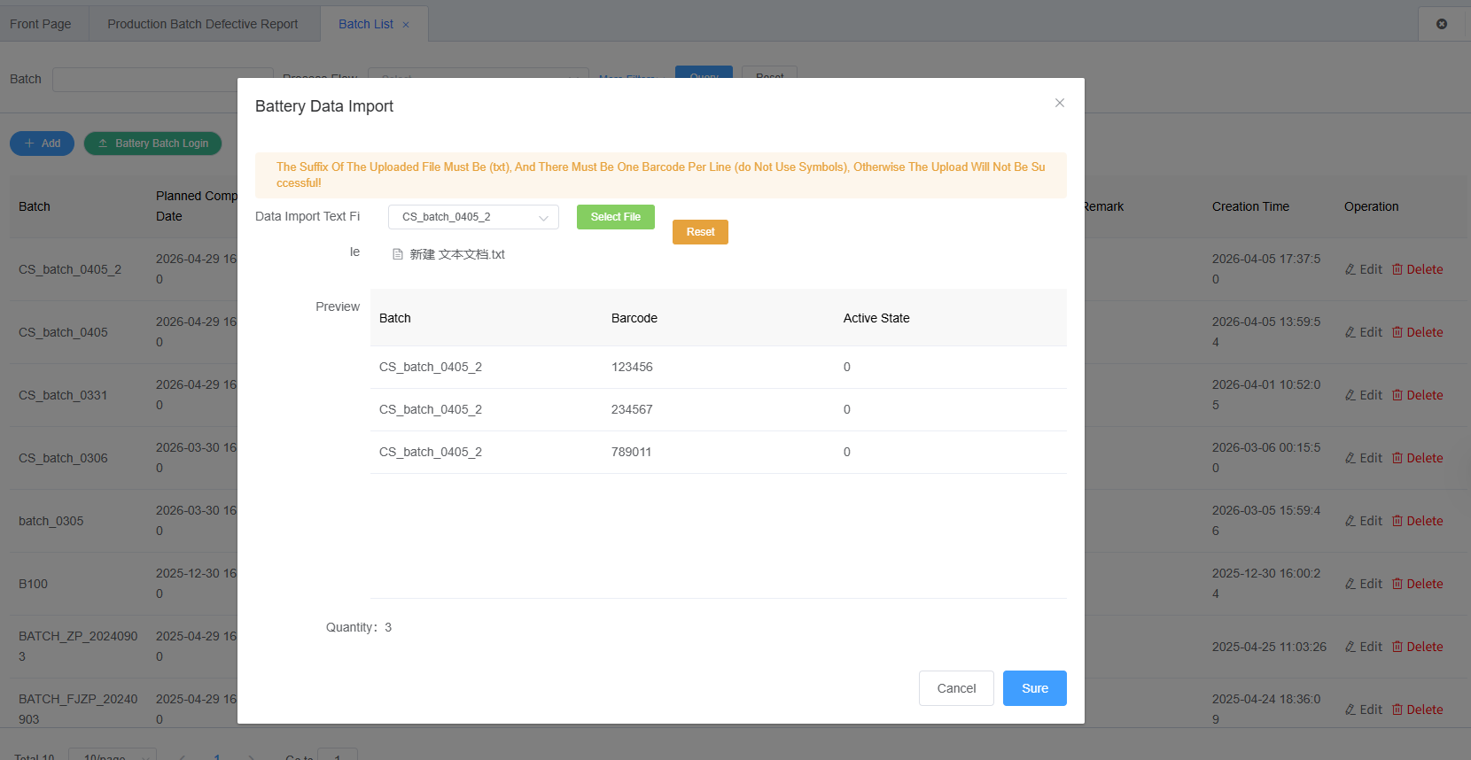 Batch Battery Login File Upload Complete Screenshot