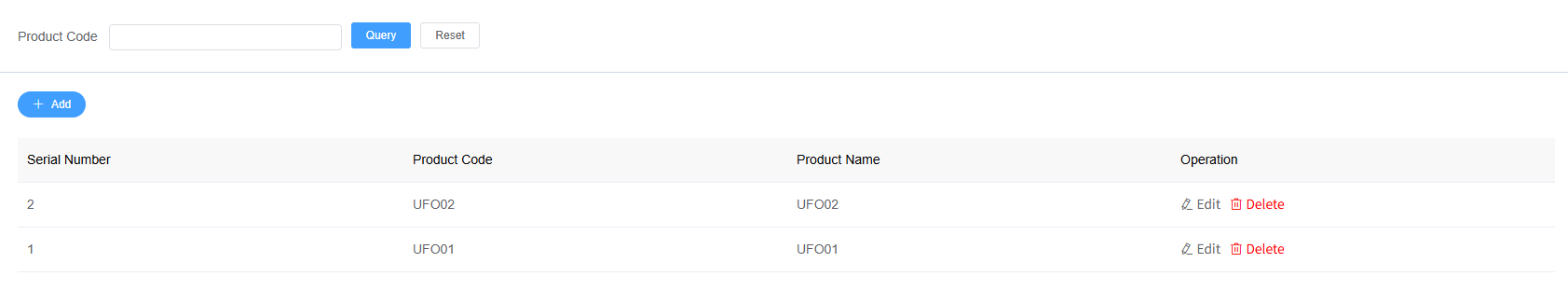 Product List Screenshot