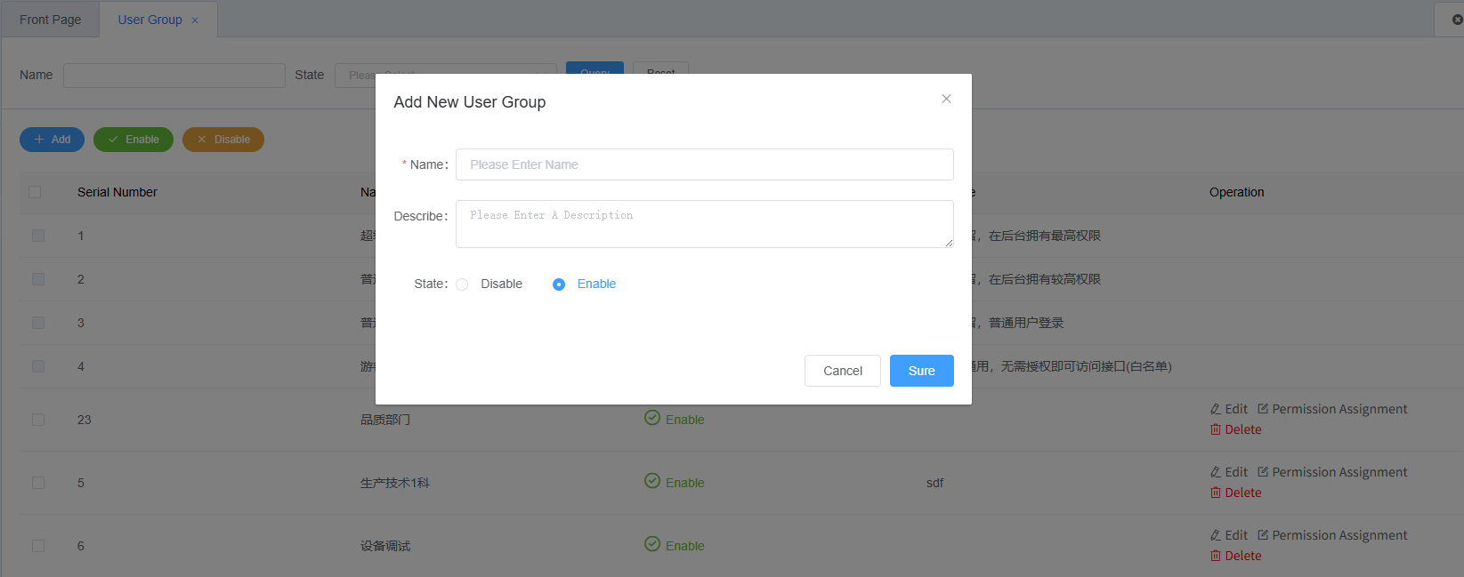 Role Management Add Function Screenshot