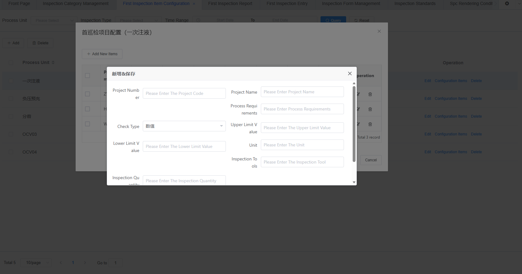 Select Inspection Type Numeric Screenshot