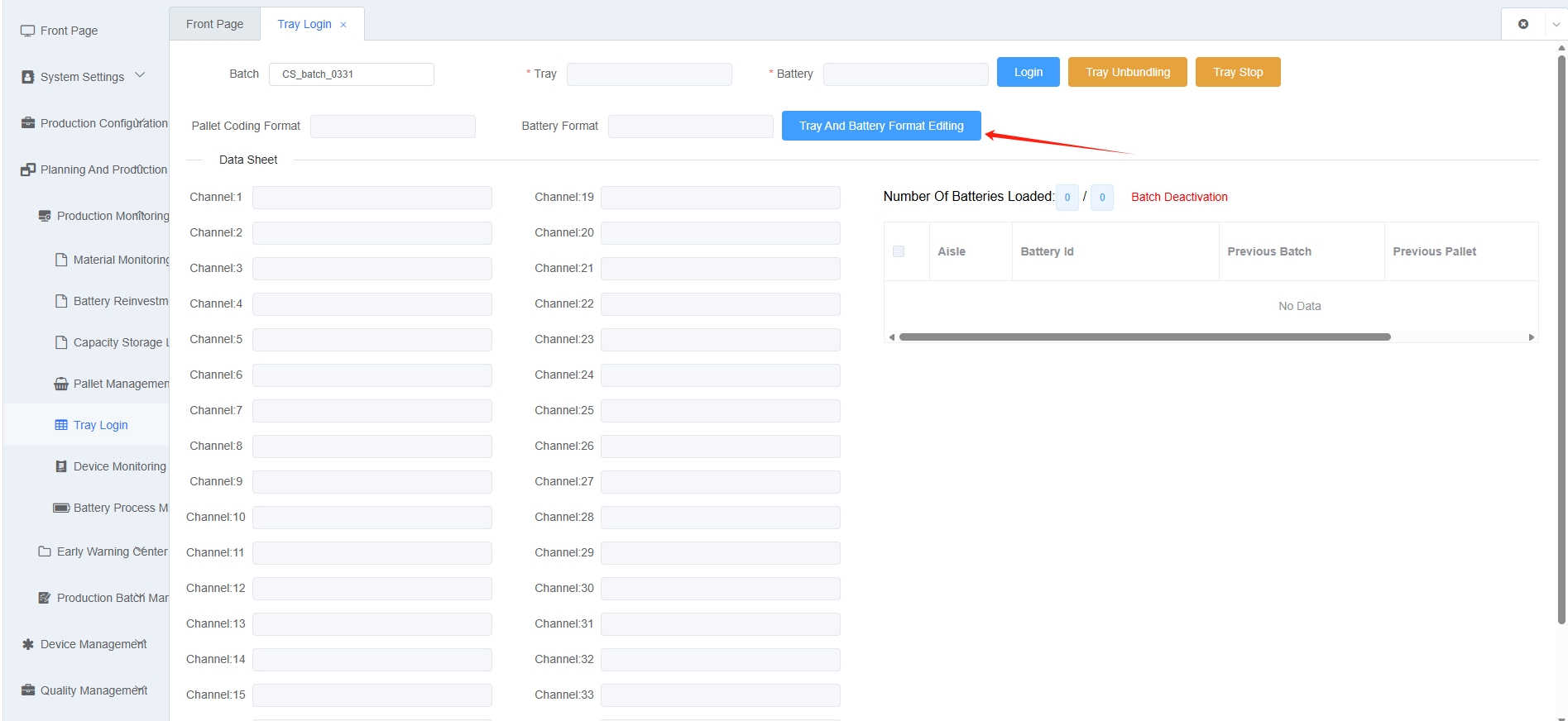 Tray Login Select Tray and Battery Format Screenshot 1