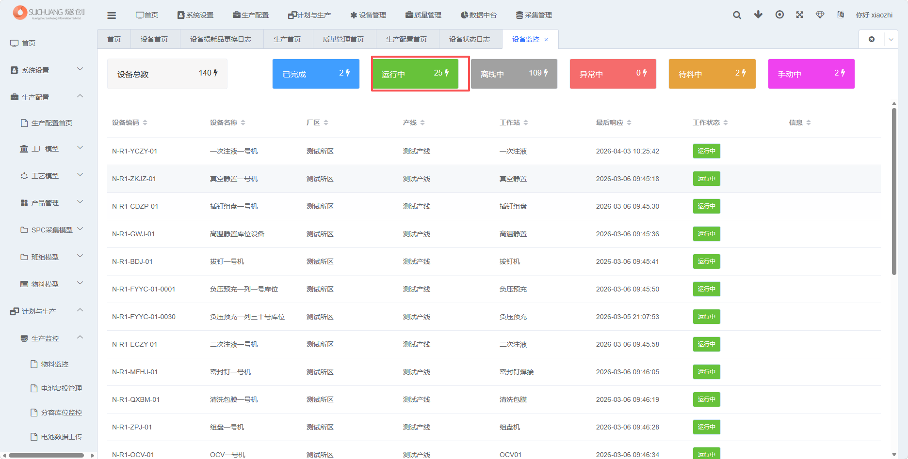设备状态管理运行状态筛选截图