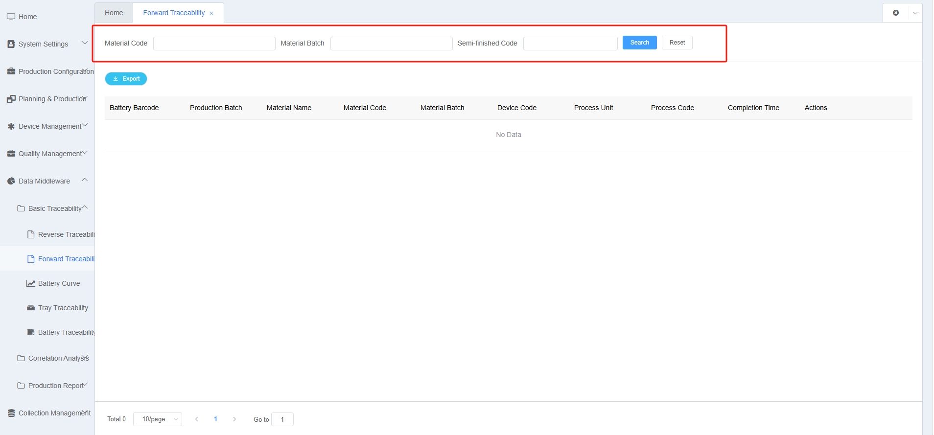 Positive Direction Traceability Query Conditions Screenshot
