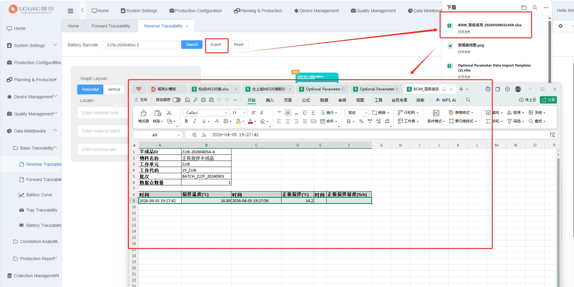 Reverse Direction Traceability Export Screenshot