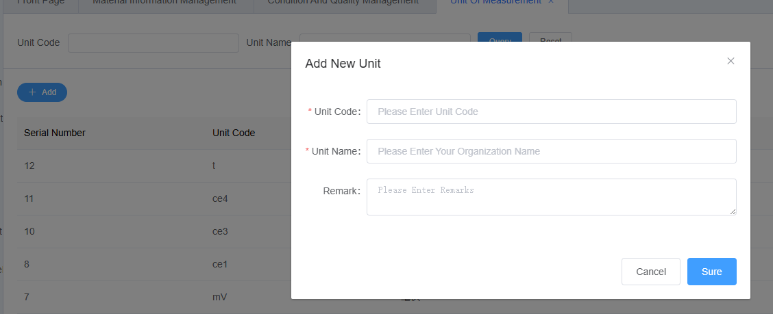 Add Unit of Measure Screenshot
