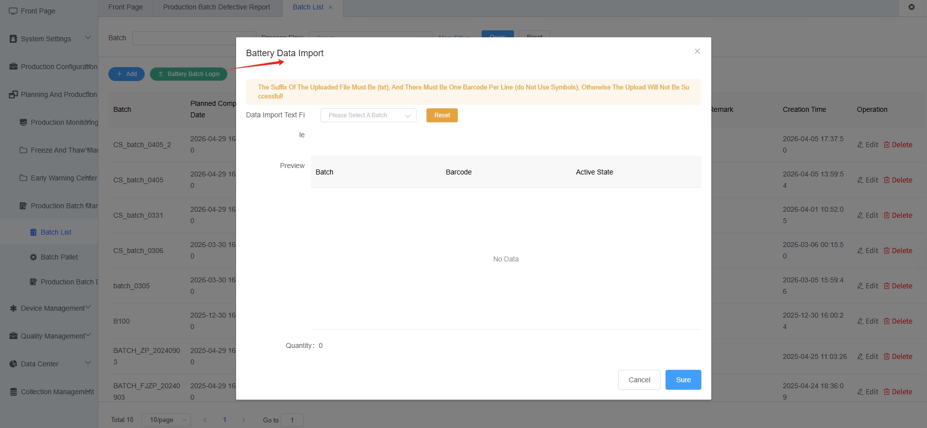 Batch Battery Login Screenshot