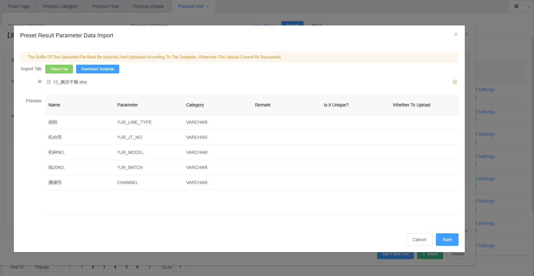 Import Result Parameter Button and File Dialog Screenshot