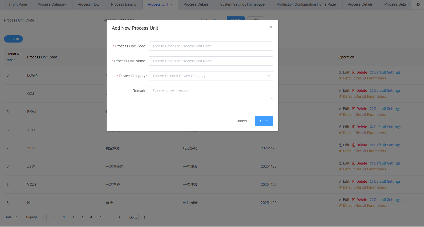 Add Process Unit Screenshot