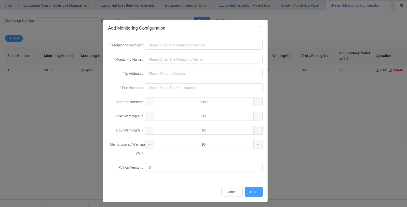 Add Monitoring Configuration Screenshot