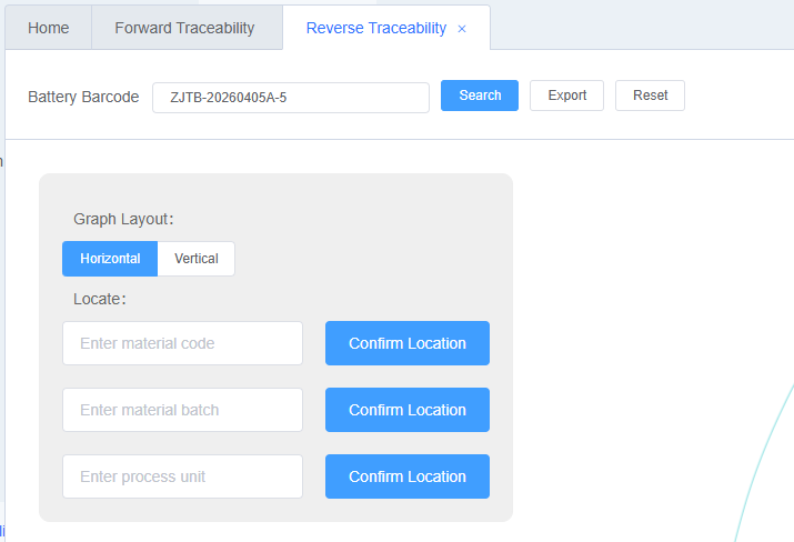 Reverse Direction Traceability Query Conditions Screenshot
