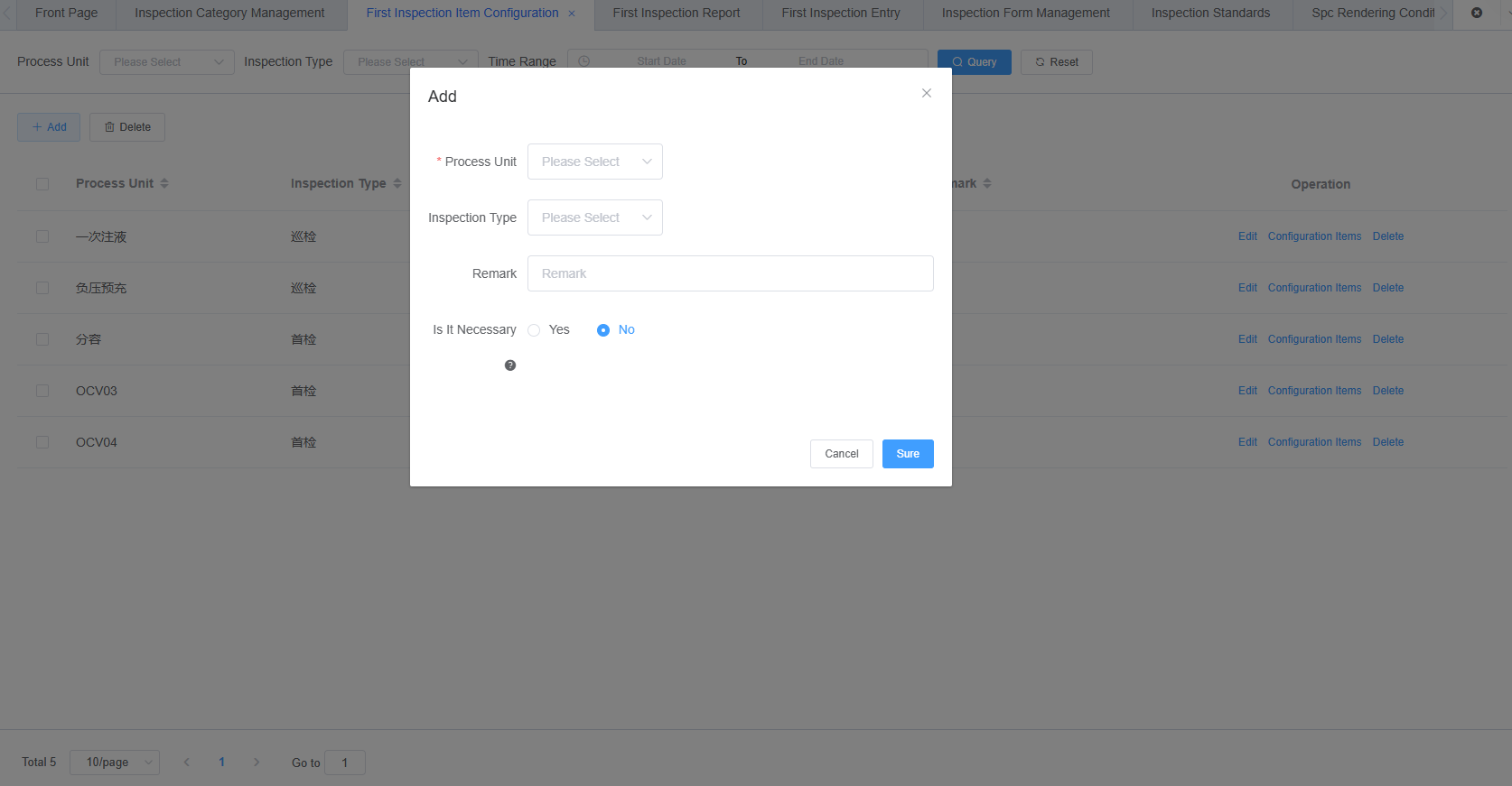 Add First Inspection Item Screenshot
